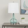23" Aqua And Silver Dimpled Glass Table Lamp With Drum Shade
