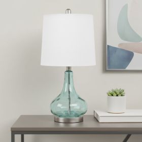 23" Aqua And Silver Dimpled Glass Table Lamp With Drum Shade