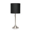 21" Nickel Metal Table Lamp With Black Drum Shade