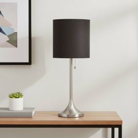 21" Nickel Metal Table Lamp With Black Drum Shade