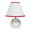 12" White And Red Ceramic Baseball Table Lamp With White Empire Shade