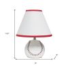 12" White And Red Ceramic Baseball Table Lamp With White Empire Shade