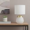 14" White And Gold Metal Table Lamp With White Drum Shade
