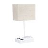 15" White USB Table Lamp With Beige Shade
