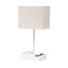 15" White USB Table Lamp With Beige Shade