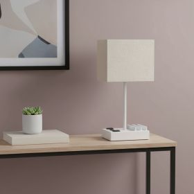 15" White USB Table Lamp With Beige Shade