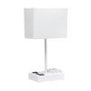 15" White USB Table Lamp With White Shade