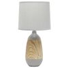 19" Gray And Oak Oblong Ceramic Table Lamp With Drum Shade