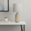 19" Gray And Oak Oblong Ceramic Table Lamp With Drum Shade