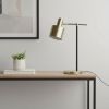 22" Antiqued Brass And Black Metal Table Lamp With Antiqued Brass Globe Shade