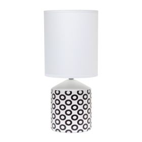 19" White And Black Ceramic Table Lamp With White Cylinder Shade