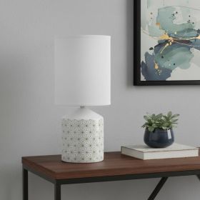 19" White And Gold Ceramic Table Lamp With White Cylinder Shade