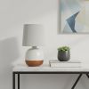 12" Dark Brown Ceramic Round Table Lamp With Gray Drum Shade