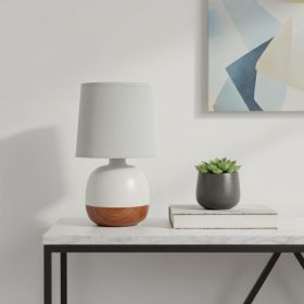 12" Dark Brown Ceramic Round Table Lamp With Gray Drum Shade