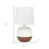 12" Dark Brown Ceramic Round Table Lamp With White Drum Shade