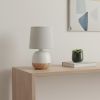 12" Light Brown Ceramic Round Table Lamp With Gray Drum Shade