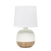 12" White And Natural Ceramic Round Table Lamp With White Drum Shade