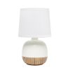 12" White And Natural Ceramic Round Table Lamp With White Drum Shade