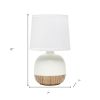 12" White And Natural Ceramic Round Table Lamp With White Drum Shade