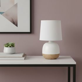 12" White And Natural Ceramic Round Table Lamp With White Drum Shade