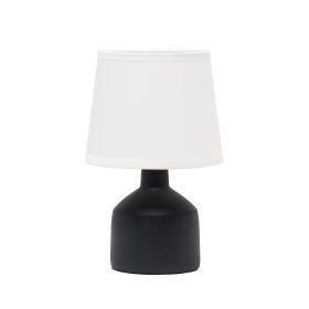 9" Black Concrete Novelty Table Lamp With White Drum Shade
