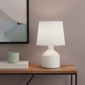 9" Off White Concrete Novelty Table Lamp With White Drum Shade