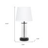 17" Black And Clear Glass And Metal Table Lamp With White Drum Shade