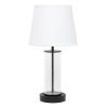 17" Black And Clear Glass And Metal Table Lamp With White Drum Shade