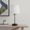17" Black And Clear Glass And Metal Table Lamp With White Drum Shade