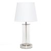 17" Nickel And Clear Glass And Metal Table Lamp With White Drum Shade