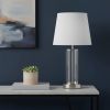 17" Nickel And Clear Glass And Metal Table Lamp With White Drum Shade