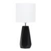18" Black And Silver Ceramic Geometric Table Lamp With White Drum Shade