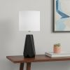 18" Black And Silver Ceramic Geometric Table Lamp With White Drum Shade