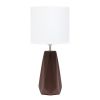 18" Brown And Silver Ceramic Geometric Table Lamp With White Drum Shade