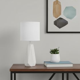 18" Off White Ceramic Geometric Table Lamp With White Drum Shade