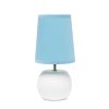 11" White Ceramic Round Table Lamp With Blue Drum Shade