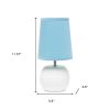 11" White Ceramic Round Table Lamp With Blue Drum Shade