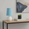 11" White Ceramic Round Table Lamp With Blue Drum Shade