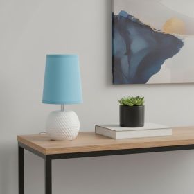 11" White Ceramic Round Table Lamp With Blue Drum Shade