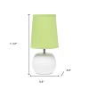 11" White Ceramic Round Table Lamp With Green Drum Shade