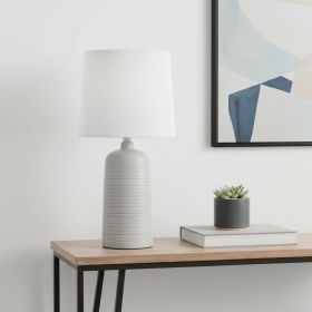 16" Taupe Ceramic Table Lamp With White Drum Shade
