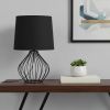 20" Black Metal Geometric Table Lamp With Black Drum Shade