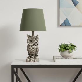 20" Brown And White Novelty Table Lamp With Green Drum Shade