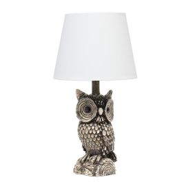 20" Brown And White Geometric Table Lamp With White Drum Shade