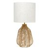 21" Natural Round Table Lamp With Beige Drum Shade