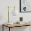 21" Antiqued Brass Metal Novelty Table Lamp With White Globe Shade