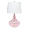 24" Pink And Clear Glass Novelty Table Lamp With White Drum Shade