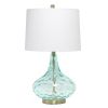24" Blue And Silver Glass And Metal Novelty Table Lamp With White Drum Shade