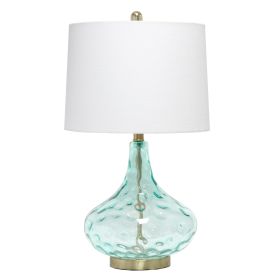 24" Blue And Silver Glass And Metal Novelty Table Lamp With White Drum Shade
