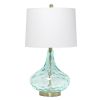 24" Blue And Silver Glass And Metal Novelty Table Lamp With White Drum Shade